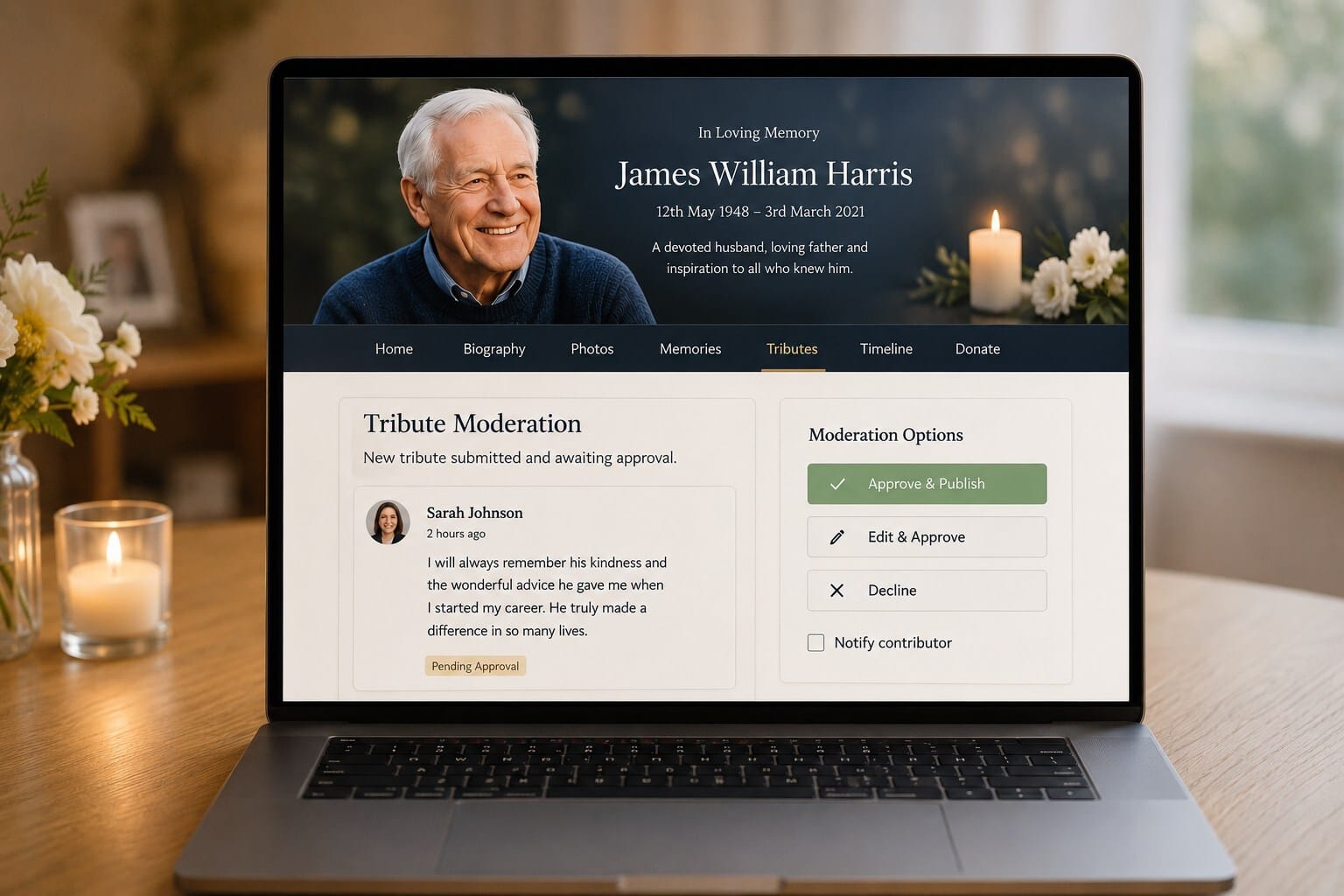 Comment moderation on tribute websites Comment moderation on tribute websites